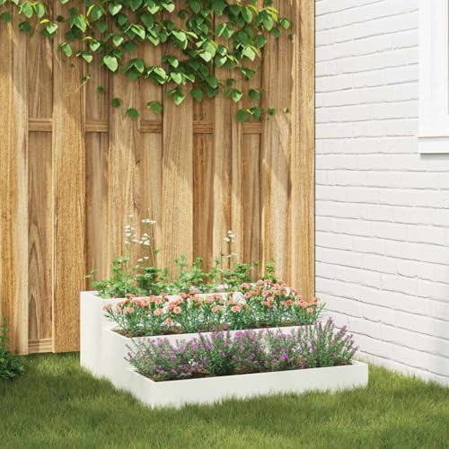Frdhee Aiuola da giardino, accessorio da giardino, vaso da giardino, bianco, 90 x 90 x 35 cm, in acciaio, per giardino, terrazza, balcone