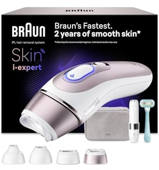 Braun Skin I·Expert Epilatore Luce Pulsata Smart, Epilazione Laser Peli Donna a Casa, Riduzione Permanente Peli, App Gratuita, Pochette, Mini Depilatore Viso, Rasoio Gillette Venus, 4 Testine, Pl7432