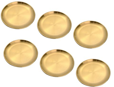 TOYANDONA Assiettes en Acier Inoxydable Doré 14 Cm 6 Pièces – Plateau Rond Résistant Vaisselle Camping, Pique-niques et Barbecue, Plat Multifonction pour Dessert, Viande et Fruits