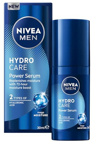 NIVEA MEN Hydrocare Power Serum (30ml), Face Serum For Dry Skin, 72H Hydration Formula with Hyaluronic Acid, Deeply Hydrating Moisturiser for Men