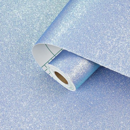 Skyblur Glizter Papier peint autocollant bleu clair pour meubles, chambre d'enfant, fille, chambre à coucher, salon, placard, 40 x 200 cm