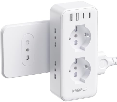 Presa Multipla with 6 Universal Sockets 10/16A ITA and Schuko, Multipresa da Parete with 2 USB A+2 USB C, Ciabatta Elettrica Flat Space-Saving with Switches for Office, Home