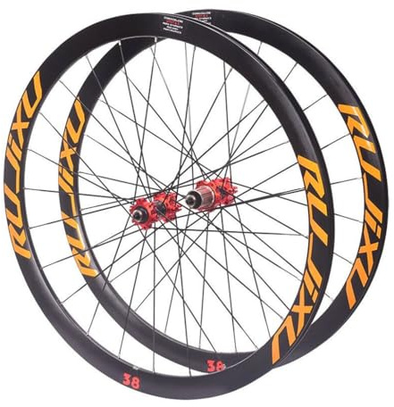 700C Landsvägscykel Skivbroms Hjulsats 38mm Aluminiumlegering Cykelfälg Tätat Lager, 8-9-10-11 Hastighets Kassett, 100/135mm Snabbkopplingshjul F/V 2095g(Yellow-red)