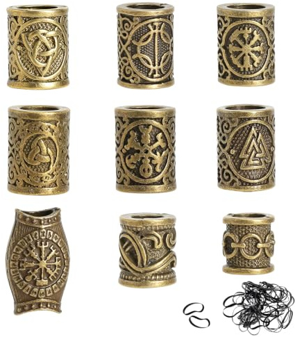 9 Perles pour Cheveux Viking Tresse Bijoux, Perles de Barbe pour Hommes