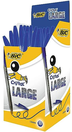 BIC 880656 Kugelschreiber Cristal large – 50 Kulis in Blau – Strichstärke 0,6 mm - breit – Dokumentenecht