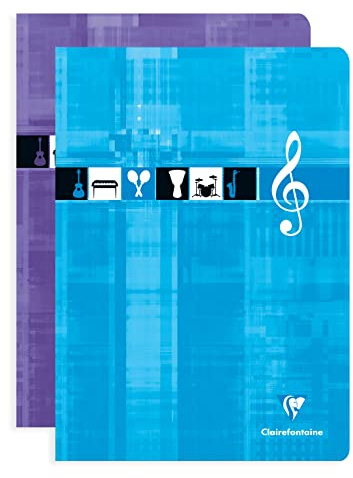 Clairefontaine 3134C Un Cahier Agrafé de Musique - A4 21x29,7 cm - 96 Pages 10 Portées avec Lignes - Papier Blanc 90 g - Couverture Carte Pelliculée - Couleur Aléatoire