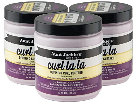 Aunt Jackie's Curl La La Defining vaniljsås för lockar, spolar och vågor – berikad med sheasmör och olivolja, 445 g, 3-pack