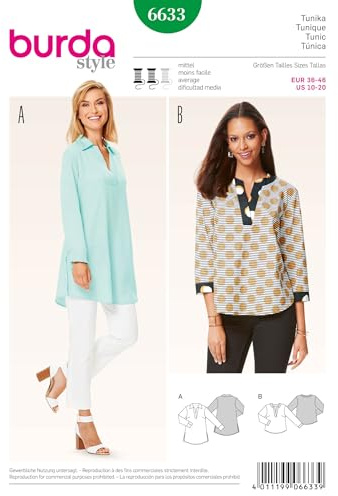 burda style Schnittmuster Damen Tunika in 2 Längen #6633 Gr. 36-46 | Papierbogen