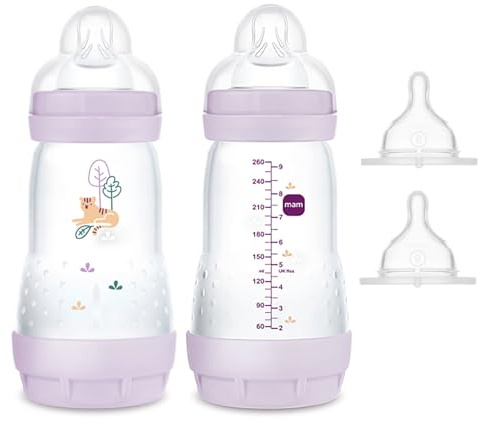 MAM Sparset Anti-Colic Starter-Set mit Anti-Kolik Flaschen Set, Sauger Gr. 0 + Gr.1 MAM Anti-Colik Flasche 260 ml // ab Geburt + Muttermilch Sauger Gr. 0, ab Geburt