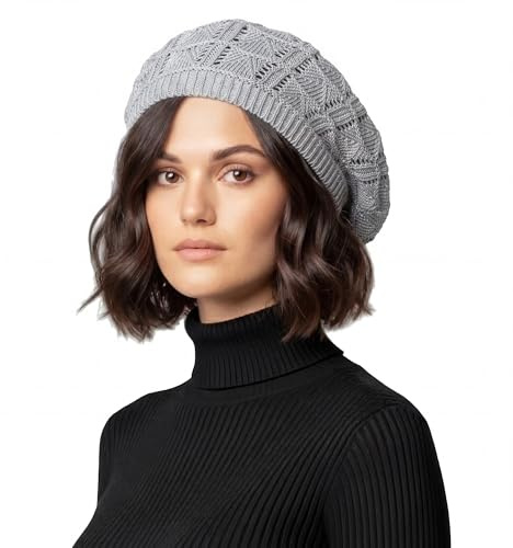 Basic Sense Cotton Crochet Beret for Women - Lightweight Slouchy Beanie for Hair Loss, Thinning & Scalp Sensitivity - Breathable Open Knit French Style Summer Hat