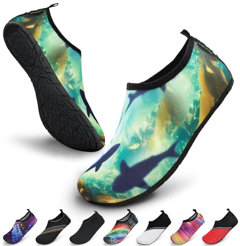 SAGUARO Damen Herren Badeschuhe Wasserschuhe Schwimmschuhe Männer Frauen Barfußschuhe für Strand,Pool,Meer,Wassersport,Surfen,Aqua Cycling,Segeln,Bootfahren,Windsurfen(Mehrfarbig,40/41 EU)