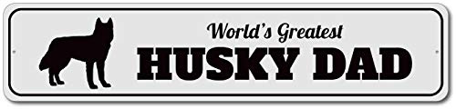 HNNT Cartello Stradale in Alluminio con Scritta in Lingua Inglese “Husky Dad”, 10 x 40 cm