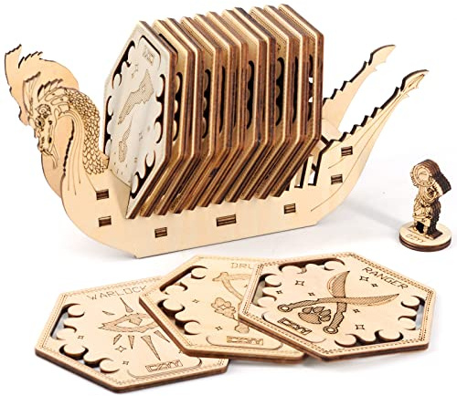 CZYY DND Class Coaster Set, 14 Engraved Wood Coasters with Holder
