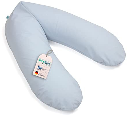 pic Bear Classic 190cm Stillkissen - hochwertiges Schwangerschaftskissen - anschmiegsames Lagerungskissen aus Baumwolle - schadstofffreies Seitenschläferkissen (100% Baumwolle, Uni Licht-blau)