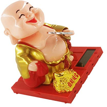 TOYANDONA Solar Powered Maitreya Buddha Figurine Solar Power Nodding Head Dancing Toy Bobblehead Doll Auto Dashboard Decoration Pendants Charms Toy