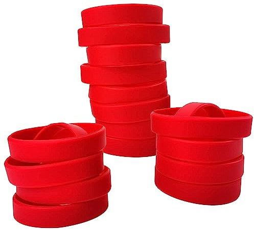 LVNRIDS 50 pcs Silicone Elastic Wristbands Blank Rubber Wrist bands Bracelets for School Sport Party Red