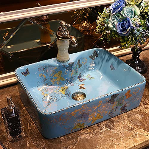 MNSSRN European-Style Rectangular Above Counter Basin, Ceramic Washbasin Household Bathroom Countertop Wash Basin Bathroom Sink