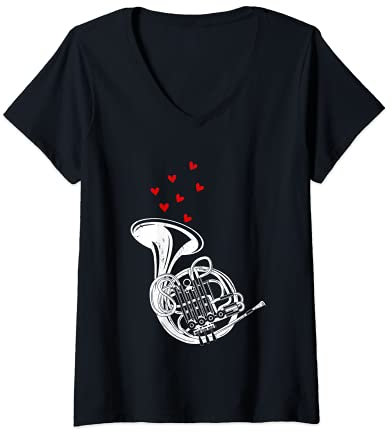 Damen French Horn Music Design Love French Horn T-Shirt mit V-Ausschnitt