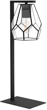 EGLO Tischlampe Mardyke, 1 flammige Tischleuchte, Industrial | Nachttischlampe aus Glas in Klar, Metall in Schwarz, Wohnzimmerlampe, Lampe mit Schalter, E27 Fassung