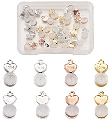 Cheriswelry 24 tuercas de silicona para orejas de corazón, 4 colores, suaves y transparentes, con palabras de amor en forma de corazón, accesorios para pendientes, manualidades, joyería
