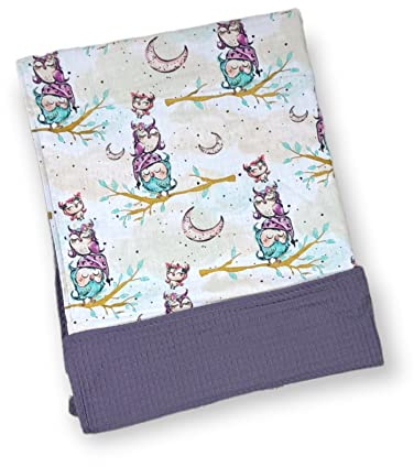 Babydecke Eulen aus Baumwolle und Waffelpique Kinderwagendecke Babys