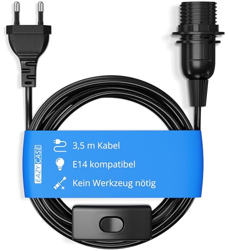 EAZY CASE E14 Lampenfassung mit 3,5 m Kabel, Schalter, Schraubring für Lampenschirm und Netzstecker - ideale Lampenaufhängung für Hängeleuchten, Pendelleuchten, DIY Lampe, Schwarz