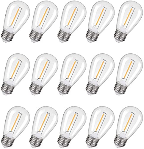 15Pack S14 Outdoor String Lights Bulbs LED, Shatterproof Waterproof, Cool White Daylight, 11W Equivalent, E26 Base, Non-Dimmable Edison Vintage Style Replacement for Patio Garden