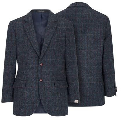 Walker and Hawkes - Blakemore - Blazer Harris Tweed para Hombre - Chaqueta clásica Escocesa de Punto de Espiga - Azul Real - EU 48 (UK 38)