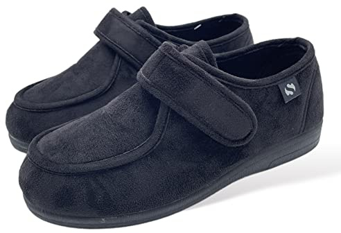 Sevilla Zapatillas Hombre/Mujer - Ancho Especial Pies Delicados - Antibacteriana Diabéticos Posoperatorio - Unisex - Negro y Marino - Tallas 36-48 (Negro Terciopelo Invierno, numeric_40)