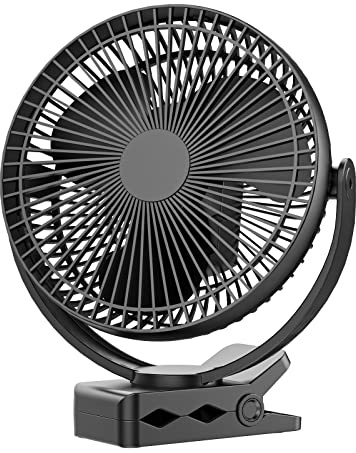 Clip on Fan, Rechargeable Portable Fan, 8 Inch Small Desk Fan - 10000mAh Battery Powered Fan with 4 Speed, 360° Rotation Personal Fan Suitable for Golf Cart, Bedroom, Travel and Camping (Black)