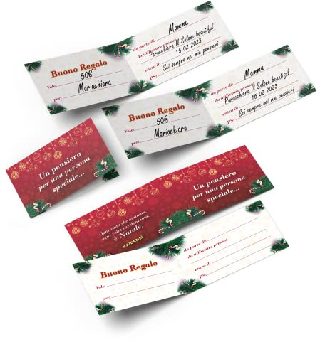 Buoni Regalo per Negozi Natalizi - 50 Biglietti Buono Sconto Natale Originali - Biglietto Regali Estetista Parrucchiere - Idea Regalo Natale Originale Uomo Donna