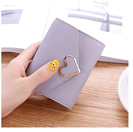 LIOONS Portemonnaie Damen-Geldbörse aus Pu-Leder, Mini-Metallherz, Kartenhalter, Kurze dreifache Münztasche, lässig, Klassische Geldbörse Geldbörse