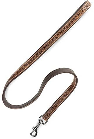 Unikat Hundeleine aus Leder mit Hand-geschnitzten Stanzmustern/Ornamenten 1m - Lederleine für Hunde – doppellagige Echt-Leder-Leine aus Büffelleder – Florence (Braun)