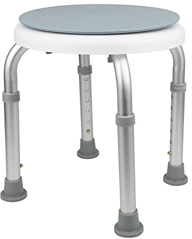 Duschhocker Duschstuhl Höhenverstellbar 360° Drehbarer Badehocker Duschhilfe aus Alu für Alter, Schwangere, Blau