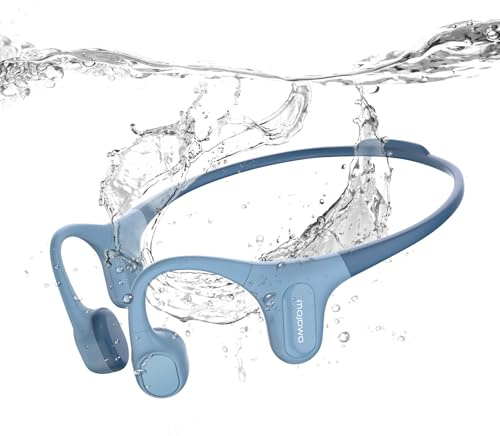 mojawa Run Plus Bone Conduction Headphones, Open-Ear Bluetooth Headphones, 32GB MP3 Player, IP68 Waterproof Swimming Earbuds, Deep Bass, Secure Fit for Running, Gym and Daily Use, Blue