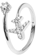 Anello con Aereo in Argento 925 con Zirconi Scintillanti - Anello Regolabile di Alta qualità Speciale Idea Regalo per Donna Viaggiatrice e per chi ama Viaggiare - Modello Cape Town (Argento)