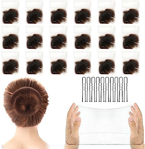 Qufiiry 24 Pezzi Retine per Capelli Chignon, Retina Chignon Bambina Danza con 10 Forcine per Capelli Forma U, Invisibili Retina per Capelli, per capelli per fissare parrucche capelli e chignon