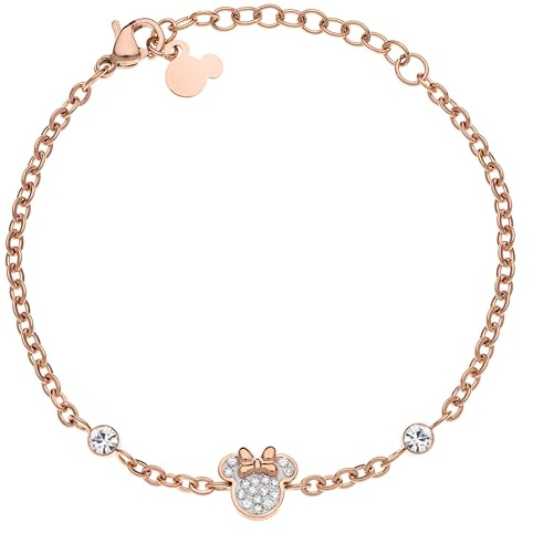 Disney Armband Minnie Maus, Medizinischer Stahl Hypoallergen, Zirkonia, Länge 13-18 cm, für Mädchen, Fertig zum Verschenken, Offizieller Schmuck