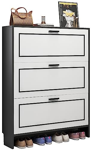 ZORZA Schuhschrank Schmal, Schuhschrank Fächer Schuhkipper Schuhregal, Shoe Cabinet Slim, Schuhschränke, Schuhregal Geschlossen für Diele, Wohnzimmer,B,100×17×118cm/39×6.7×46in