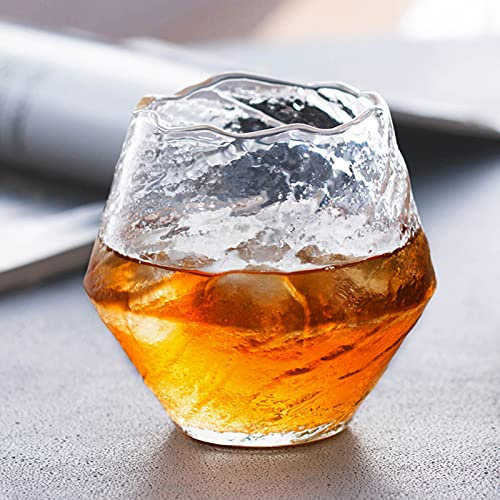 Aoguaro Handmade Hammered Glasses, Japanese Style Clear Glass Cup, Family Kitchen Dining Room Everyday Drinking Water Mug, Hot & Cold, for Whiskey Cocktail Red Wine Beer Juice Coffee Milk Drinks