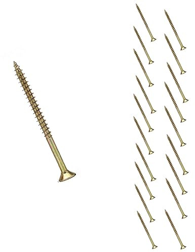 Lot de 20 vis à bois longues à tête plate M5 x 60 mm, entraînement autotaraudeuse, en acier galvanisé, tête fraisée plate pour la réparation de meubles, menuiserie, bricolage