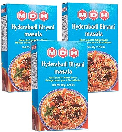 MDH Various Seasoning Masala Powder - Spices Mix Curry Masala Recipe Mixes Casserole Seasoning Herbs - Aromatic & Enhances the flavor of the meal (Hyderabadi Biryani (50g), Pack of 3)