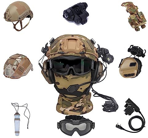 pour Paintball Jeu De Tir Airsoft Casque Tactique Rapide avec Casque Anti-Bruit Pickup Masque Airsoft Et Lunettes De Paintball Chasse Extérieure CS Gear Casque Militaire (Color : T5)