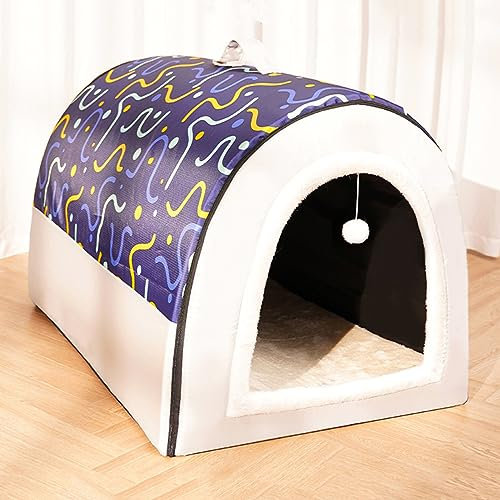 HAZARA Haustierbett, Großer Hundehütte Winter Plüsch Hundekissen Vier Jahreszeiten Warm Hundehöhle Innen Luxus Hunde Iglu Waschbar,Blau,XL