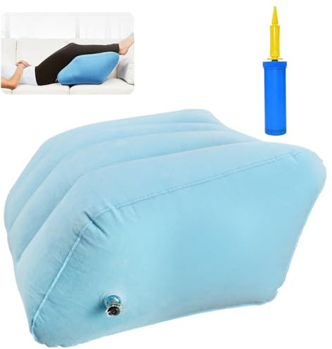 ADERTOS Beinkissen Aufblasbar Beinauflage Beinerhöhungskissen Keilkissen Komfort Beflockung Venenkissen Beinkissen Hochlagerung Blau Stützkissen für Beine Knie für Bett und Sofa