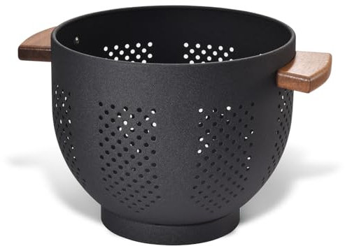 beifeier Metall Nudelsieb mit Holzgriff und Stabiler Basis, 22cm Großes Küchensieb für Pasta, Gemüse und Obst, Langlebiges Küchen Seiher Sieb (Mattschwarz)