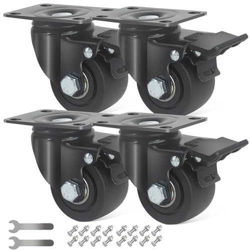 RRIUTO 65MM Ruote per Mobili Pesanti con Freno, Ruote per Carrello Pesanti, Silenziose e Robuste Rotelle Girevoli Rotazione a 360° e Antigraffio, 4 Nylon Rotelle per Carichi Pesanti Capacità 1500KG