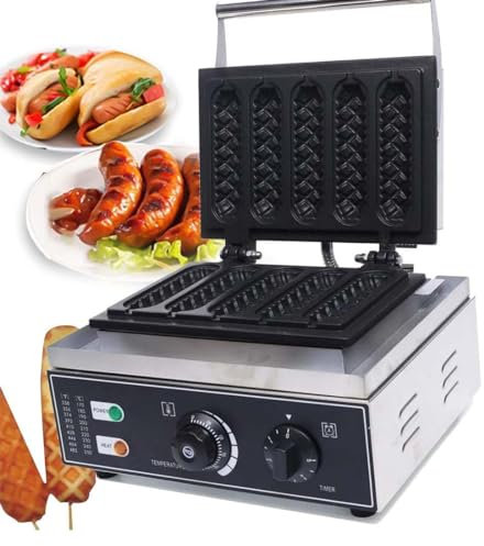 Machine à Gaufre 1500W, Gaufre à Hot-Dog Cuire 6 Gaufres à La Fois, Gaufrier Electrique Professionnel Pancake Waffle Crêpière Commercial Antiadhésif 50-300℃,5PCS