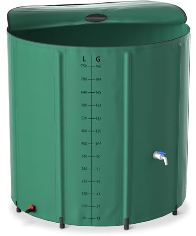 VA-Cerulean Depósito de agua plegable de 750 l, depósito de agua con grifo (verde, 198 galones)