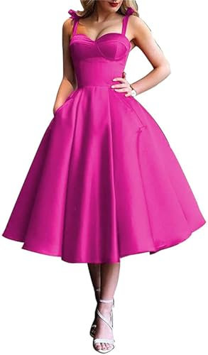 KURFACE Vestidos cortos de regreso a casa con tirantes y espalda de corsé acampanado, vestidos de fiesta de noche con bolsillos para jóvenes WSX494, fucsia, 58 Más